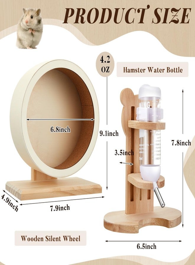 Sonwyoung 2 Pcs S, 7.9 Inch Wooden Hamster Wheels and Wood Hamster Water Bottle Set Guinea Pig Running Silent Exercise Wheels Small Animal Water Dispenser Stand Holder for Guinea Pig Gerbil - Image 3